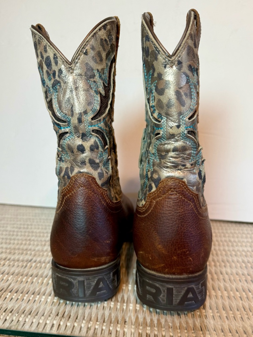 Ariat Girls' Koel VentTEK Western Riding Cowboy Boots Leather Leopard Size 5 - Picture 6 of 13